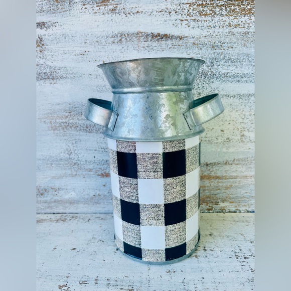 *Black & White Buffalo Check Milk Can, Small 8” - Picture 7 of 13